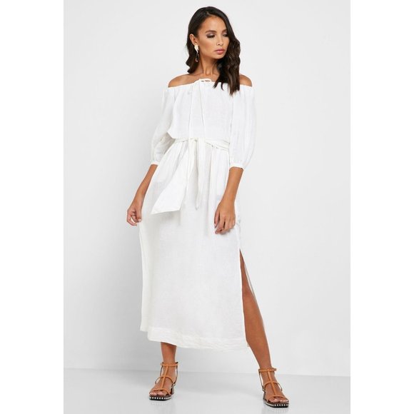 Topshop Dresses & Skirts - 🛑 SOLD 🛑 Topshop White Ivory Belted Bardot Maxi